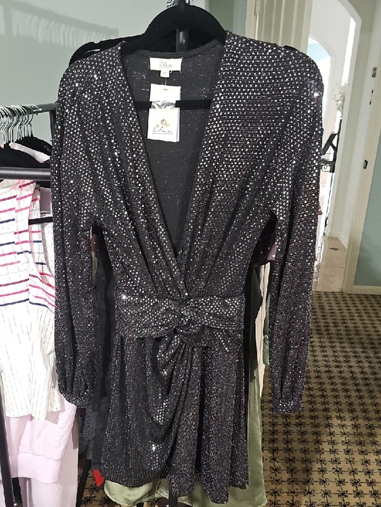 Elan Dresses & Skirts - Elan Sparkle‎ Wrap Mini Dress in Black Knee Length